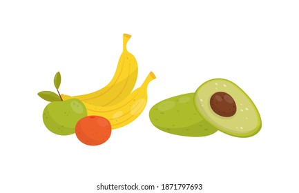 Fresh Food for Fitness Dieting and Balanced Nutrition Vector Set