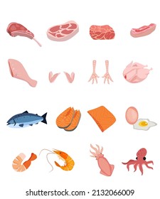 Fresh food includes meat, chicken, salmon, shrimp, squid.