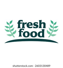 Fresh Food Logo with Green Leaves.	
