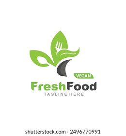 Fresh food logo healthy product badge or label food and drink market, vegan, nature organic premium quality design