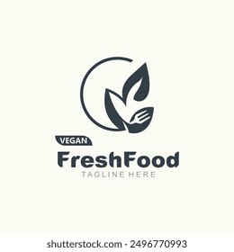 Fresh food logo healthy product badge or label food and drink market, vegan, nature organic premium quality design