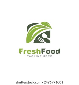 Fresh food logo healthy product badge or label food and drink market, vegan, nature organic premium quality design