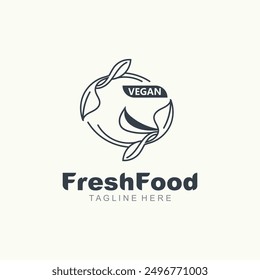 Fresh food logo healthy product badge or label food and drink market, vegan, nature organic premium quality design