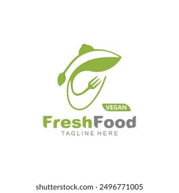 Fresh food logo healthy product badge or label food and drink market, vegan, nature organic premium quality design