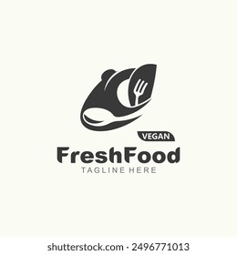 Fresh food logo healthy product badge or label food and drink market, vegan, nature organic premium quality design