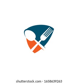 Fresh food logo template. Food logo with, spoon, knife, and fork. Healthy food logo template vector	