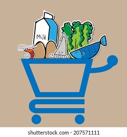 Fresh food in market cart