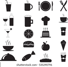 Fresh Food restaurant menu icon set.