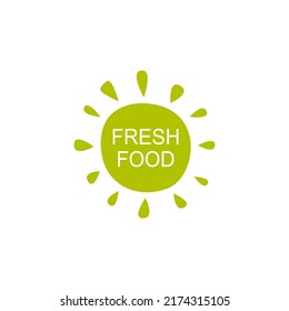 Fresh Food Sunny Badge isolated on White. Green Label with Sign Fresh Food perfect for Food Packages, Restaurants and more