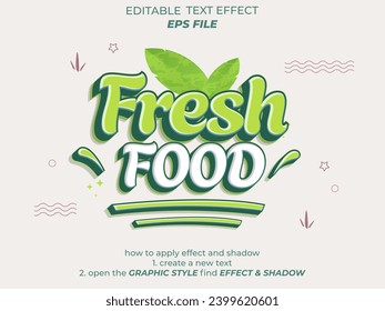 fresh food text effect, font editable, typography, 3d text for food industry. vector template