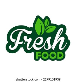 Fresh Food Typography Logo Design With Green Leaf Vector