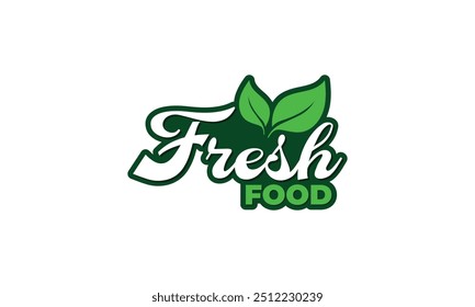 fresh food typography logo design with green leaf vector