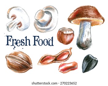 fresh food vector logo design template. mushrooms, nuts or sunflower seeds icon.