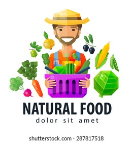 fresh food vector logo design template. vegetables and fruits, gardening, horticulture, farm  or farmer, horticulturist icon. flat illustration