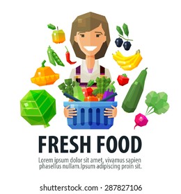 fresh food vector logo design template. fruiterer or market icon. flat illustration