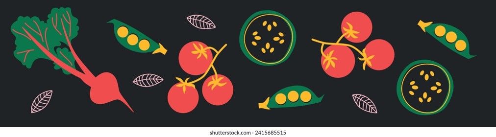 Fresh Food Vegetables. Cute appetizing Vegetables collection illustrations. Flat abstract Vector. Hand-drawn modern illustrations with Vegetables, abstract elements. Healthy lifestyle