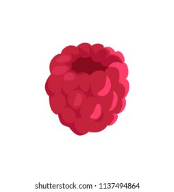 Fresh forest small rich crimson berry applique isolated. Flat pastel raspberry without fruit-stalk depiction as cartoonish material illustration.