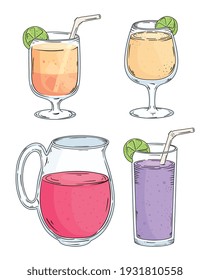 fresh four drinks drawn style