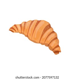 Fresh fragrant croissant with powdered sugar. Cartoon vector breakfast. 