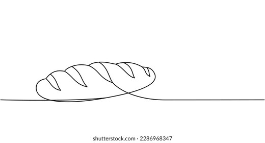 Fresh french baguette, long loaf bread one line continuous drawing. Bakery pastry products continuous one line illustration.