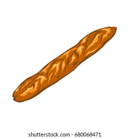 Fresh french bread isolated on white background. Vector illustration.