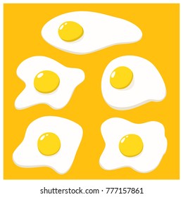 Fresh Fried Egg Set Isolated on Yellow Background. Flat Style Vector Illustration