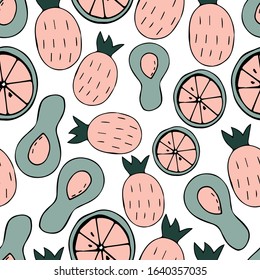 Fresh frouit tropical seamless pattern.  Creative texture for fabric, wrapping, textile, wallpaper, apparel. Vector hand drawn illustration