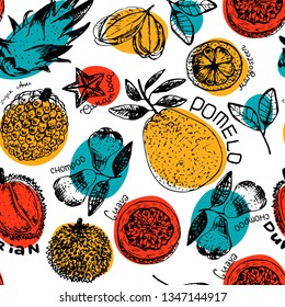 Fresh frouit tropical vector seamless pattern illustration