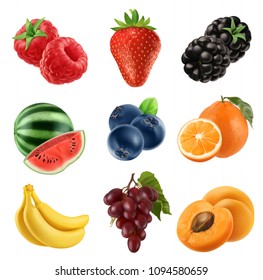 Fresh Fruit. 3d Vector Icons Set. Realistic Illustration