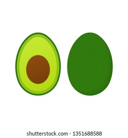 Fresh fruit avocado. Realistic vector avocados illustration. Whole and cut avocado