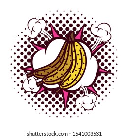 fresh fruit bananas cluster pop art style vector illustration design