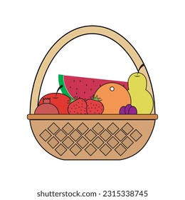 Fresh Fruit Basket Illustration A Colorful Collection of Summer Fruits