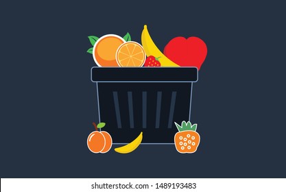 fresh fruit basket vector illustration icon