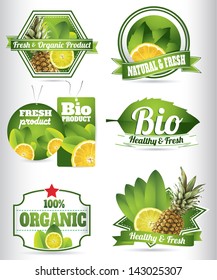 fresh fruit bio natural labels and hangers with pineapple and lemon juice