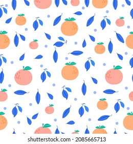 Fresh Fruit Blue Leaves Backgroundorange Seamless Stock Vector (Royalty ...