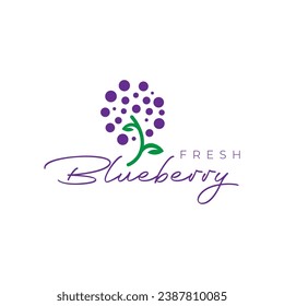 fresh fruit blueberry feminine flat simple shape logo design vector icon illustration