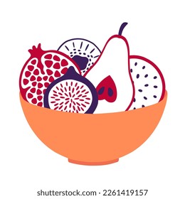 Fresh fruit in a bowl. Healthy eating concept. Vector illustration in flat design.