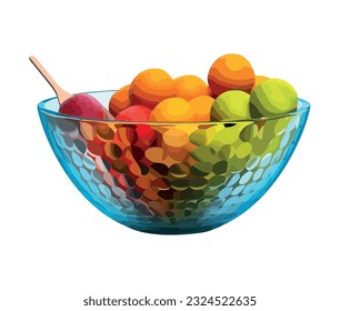 Fresh fruit bowl, healthy eating icon isolated