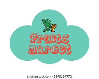Fresh fruit cartoon lettering Fruits Market. Vintage card in groovy style. 70s, 80s retro vibes. Funky vector illustration