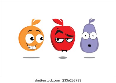 Fresh fruit character set. Isolated on a white background. Vector illustration. Emotion