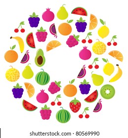 Fresh Fruit Circle isolated on white background. Vector
