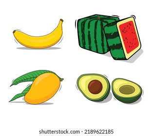 Fresh fruit collection cartoon illustration