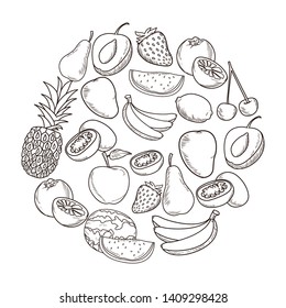 Fresh fruit collection nutrition healthy with pear apple pineapple cherries and others vector illustration graphic design