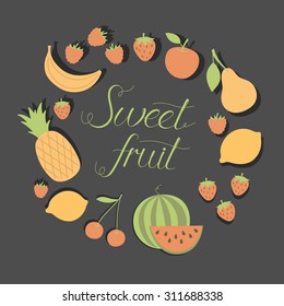 fresh fruit - design concept. Hand drawn vector illustration.