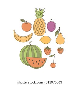 fresh fruit - design concept. Hand drawn vector illustration.