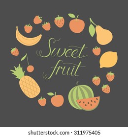 fresh fruit - design concept. Hand drawn vector illustration.