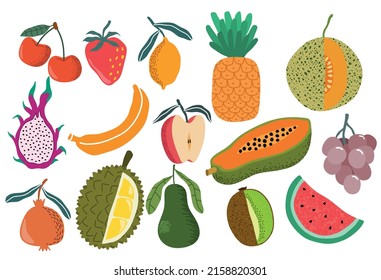  fresh fruit doodle vector set. vector illustration