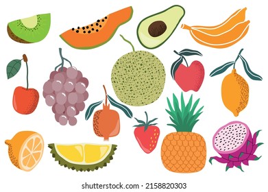  fresh fruit doodle vector set. vector illustration