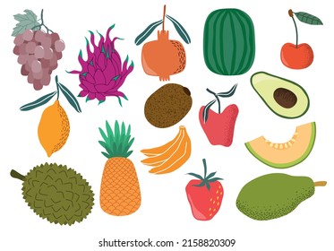  fresh fruit doodle vector set. vector illustration