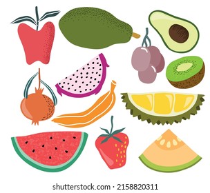  fresh fruit doodle vector set. vector illustration
